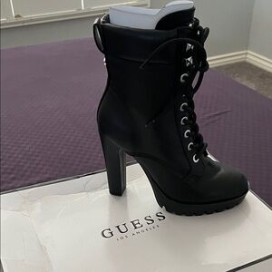 Guess Black Lace-Up Heeled Boots